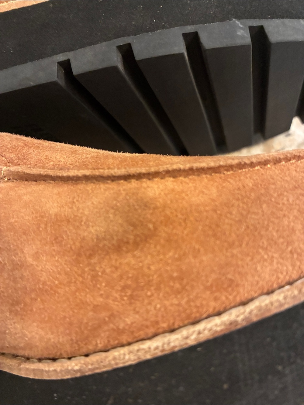 Eileen Fisher Ells Suede Platform Loafer in Camel Chunky Black Sole Shoes SZ 9 - Picture 5 of 11